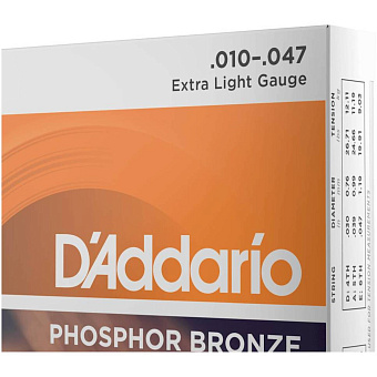 D'ADDARIO EJ15 - струны для акустической гитары, фосфорная бронза, Extra Light, 10-47