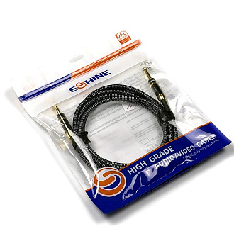 E-Shine ES-8052B (3.0m) - несимметричный гитарный кабель в хлопковой оплетке 3м, моно джек, чёрный