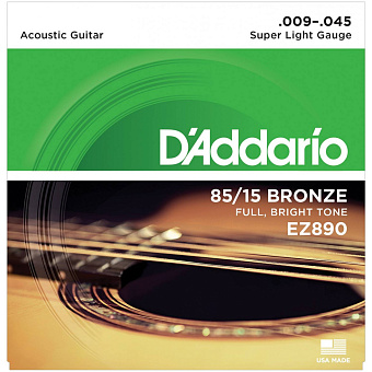 D'ADDARIO EZ890 - струны для акустической гитары 85/15, super light, 9/45 D'ADDARIO EZ890 - струны для акустической гитары 85/15, super light, 9/45