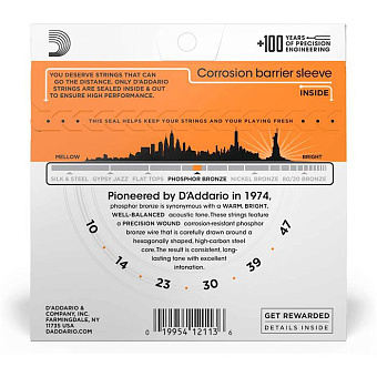 D'ADDARIO EJ15 - струны для акустической гитары, фосфорная бронза, Extra Light, 10-47