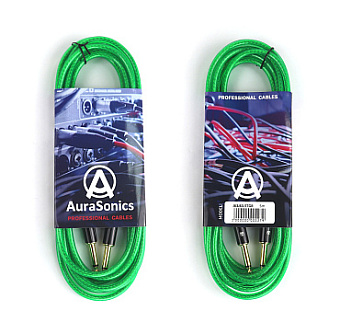 AuraSonics J63J63-5TGR гитарный кабель Jack TS 6.3мм - Jack TS 6.3мм 5м, 24AWG, 0.22мм², зеленый AuraSonics J63J63-5TGR гитарный кабель Jack TS 6.3мм - Jack TS 6.3мм 5м, 24AWG, 0.22мм², зеленый