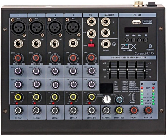 ZTX audio Compact 4.1Fx - микшерный пульт 4mono, 1stereo каналы с MP3/DSP/BT