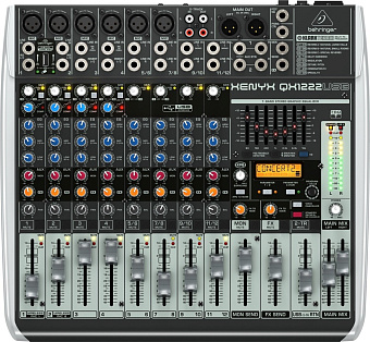 Behringer QX1222USB - микшер, 16 каналов, USB/аудио интерфейс, мик предусил и компр, 7 EQ, Multi FX Behringer QX1222USB - микшер, 16 каналов, USB/аудио интерфейс, мик предусил и компр, 7 EQ, Multi FX