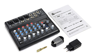 AuraSonics K8 - компактный микшерный пульт 2 мик.+2мик.моно/линейных стерео+1 лин.стерео+FXстерео+до AuraSonics K8 - компактный микшерный пульт 2 мик.+2мик.моно/линейных стерео+1 лин.стерео+FXстерео+до