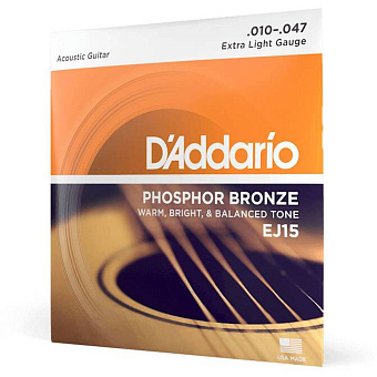 D'ADDARIO EJ15 - струны для акустической гитары, фосфорная бронза, Extra Light, 10-47