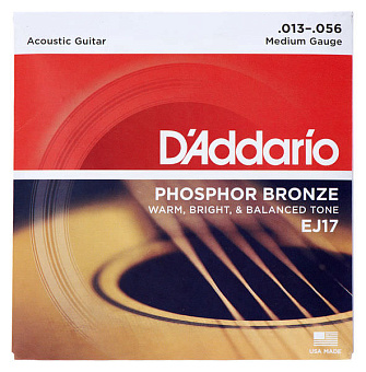 D'Addario EJ17 PHOSPHOR BRONZE Струны для акустической гитары фосфорная бронза Medium 13-56 D'Addario EJ17 PHOSPHOR BRONZE Струны для акустической гитары фосфорная бронза Medium 13-56