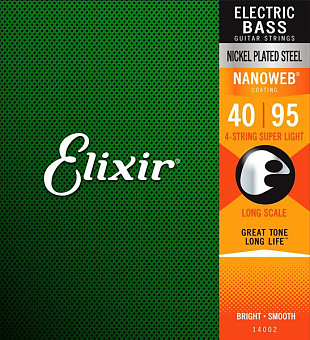 Elixir 14002 NANOWEB Комплект струн для бас-гитары, никелированные, Super Light, 40-95 Elixir 14002 NANOWEB Комплект струн для бас-гитары, никелированные, Super Light, 40-95